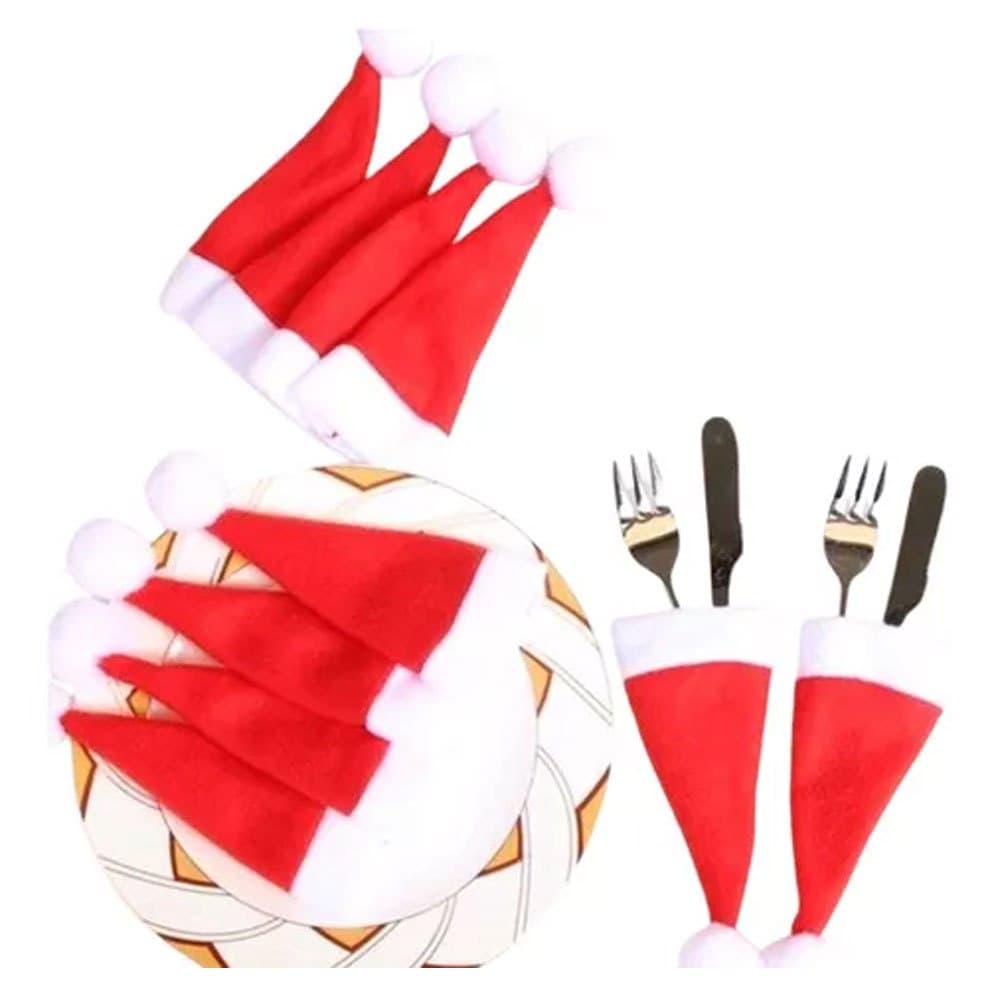 Kit 10 Porta Talher Gorro Papai Noel Mesa Posta Decoração Natal