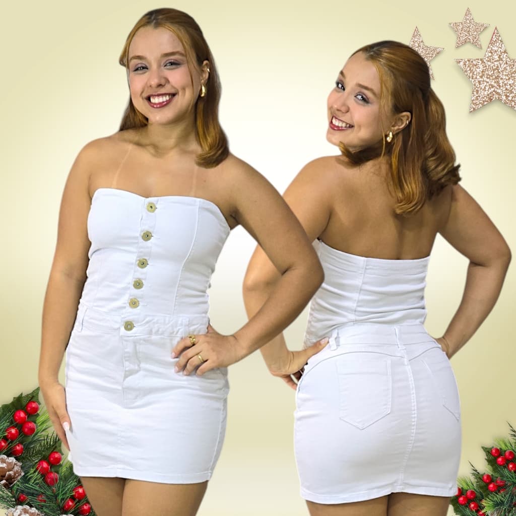Vestido Jeans Branco Curto Tomara Que Caia