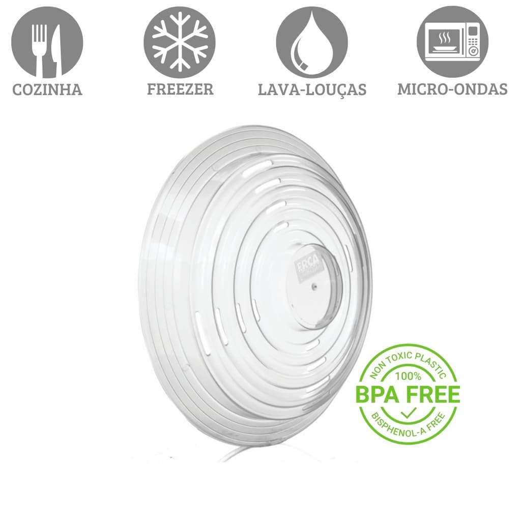 Tampa de Micro-ondas Plástica Protetora de Alimentos 25 cm com Pegador e Saída de Vapor BPA Free