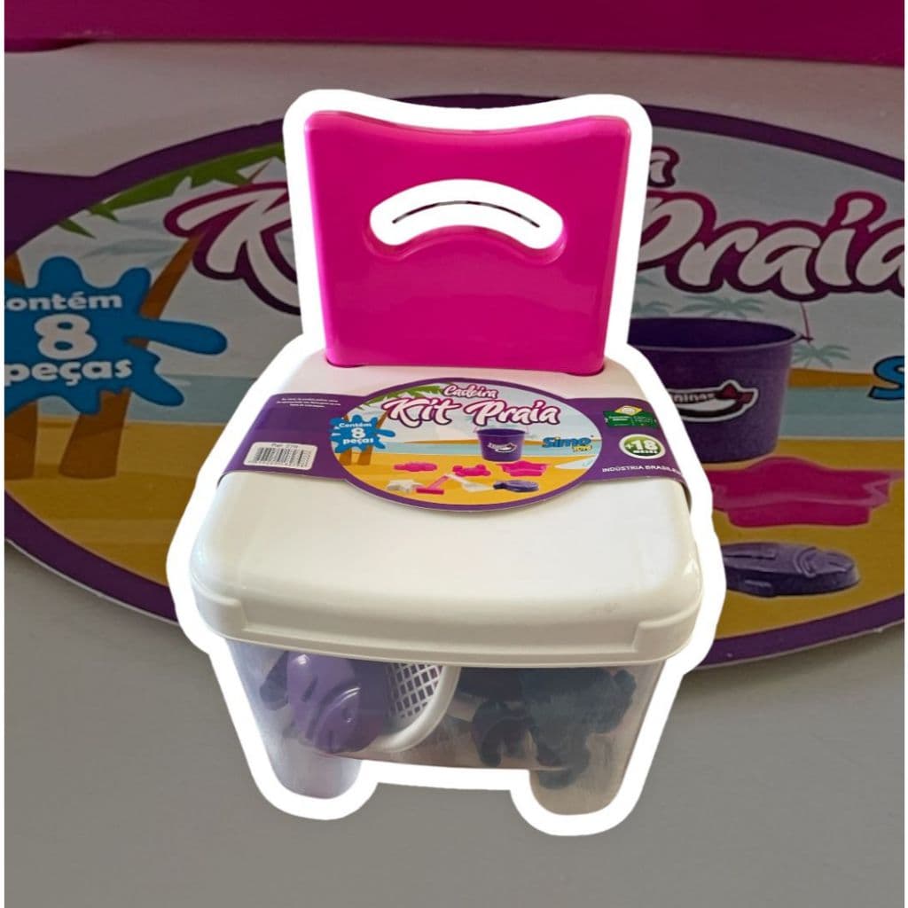 Cadeira Cadeirinha Infantil com Balde de Praia Peneira Pá Rastel Brinquedinhos Menina Rosa Pink