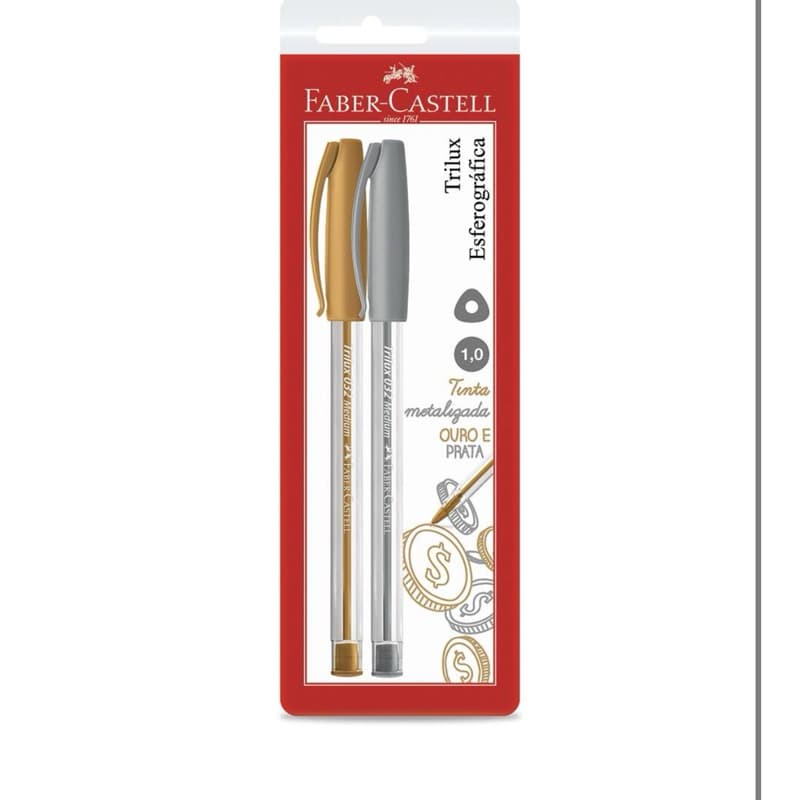 Caneta Esferográfica Trilux Tinta Metalizada 1.0mm Ouro e Prata Faber-Castell BT 2 UN