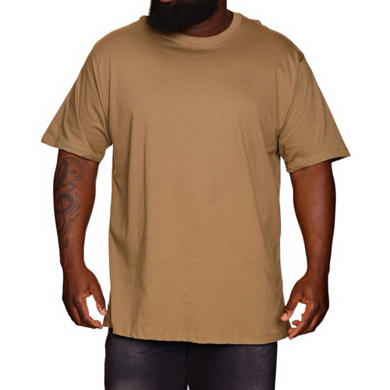 Camiseta Plus Size Básica 100% Algodão Reforço Ombro a Ombro em Meia Malha Premium Caqui Marrom