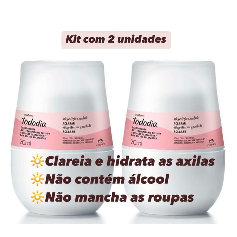 kit Desodorante Antitranspirante Natura Aclarar Roll-on Tododia 70 ml Sem Alcool