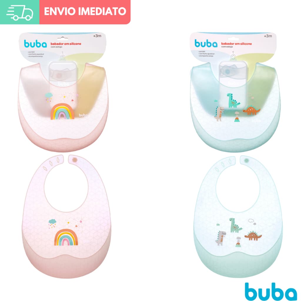 Babador em Silicone com Bolso Cata Pega Migalhas Com Estojo Viagens Buba