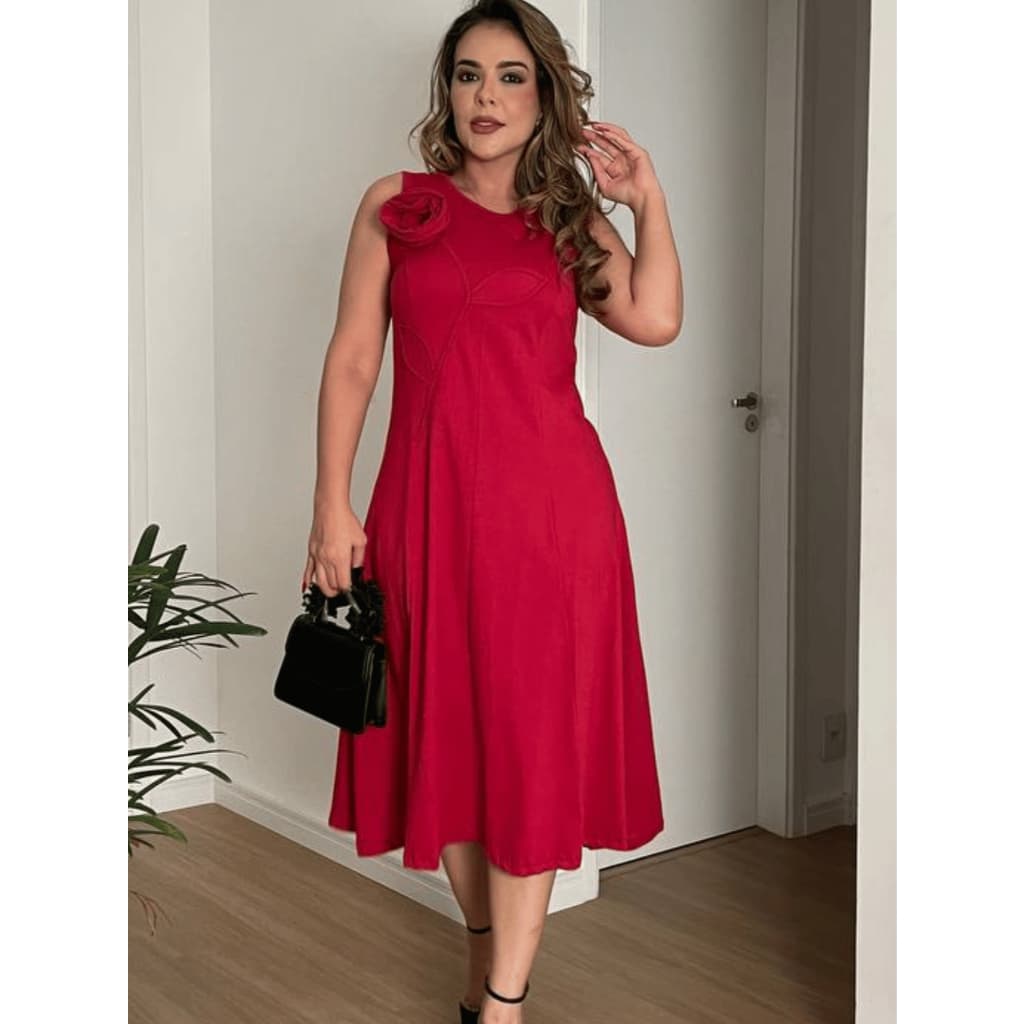 VESTIDO MIDI ELEGANTE LONGUETE REGATA FLORAL TENDENCIA VERÃO