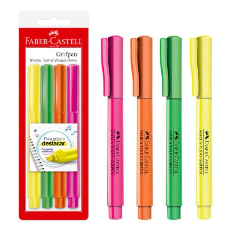 Caneta Destaca Marca Texto 4 Cores Faber Castell Grifpen