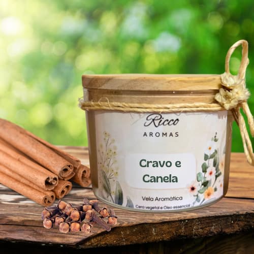 Vela Aromática Artesanal Perfumada Decorada120g Ricco Aromas - Cravo e Canela