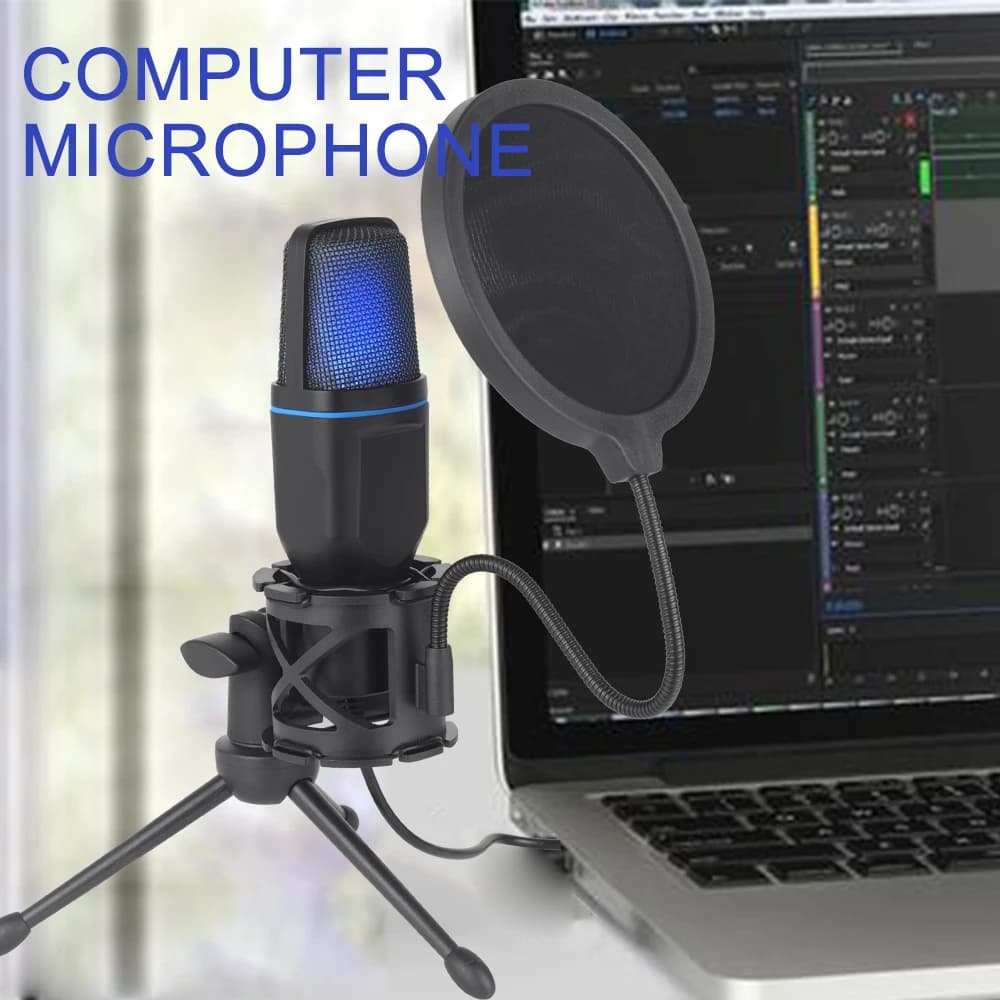 Microfone RGB Profissional USB para PC Podcast Live Condensador Wire Gaming Mic Gravação Streaming de Estúdio Laptop