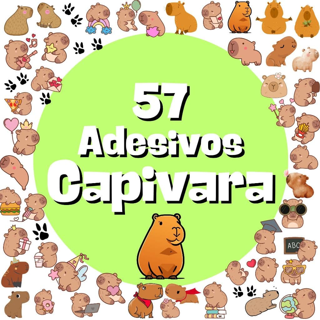 Kit 57 Adesivos Capivara para caderno, planner, lembrancinha, agenda, a prova d'água
