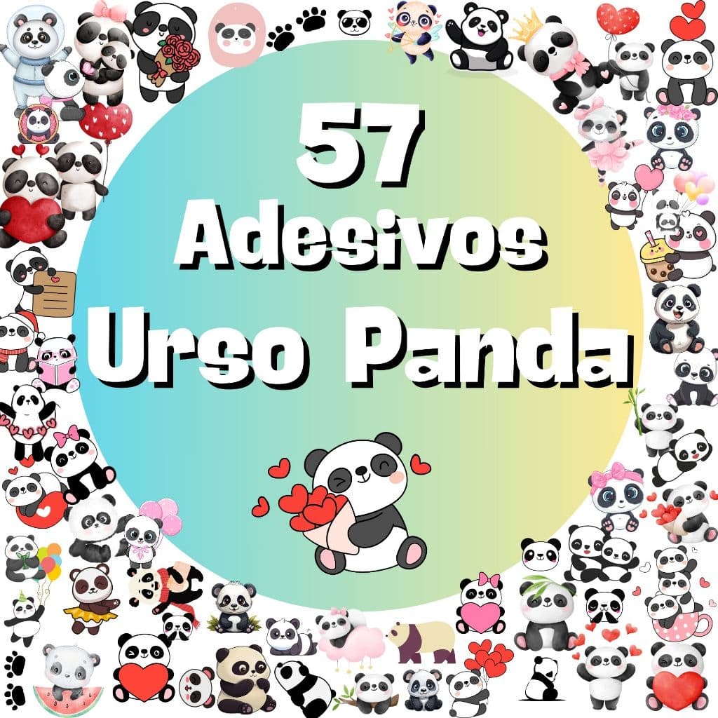Kit 57 Adesivos Ursinho Urso Panda para caderno, planner, agenda, copo, lembrancinha, a prova d'água