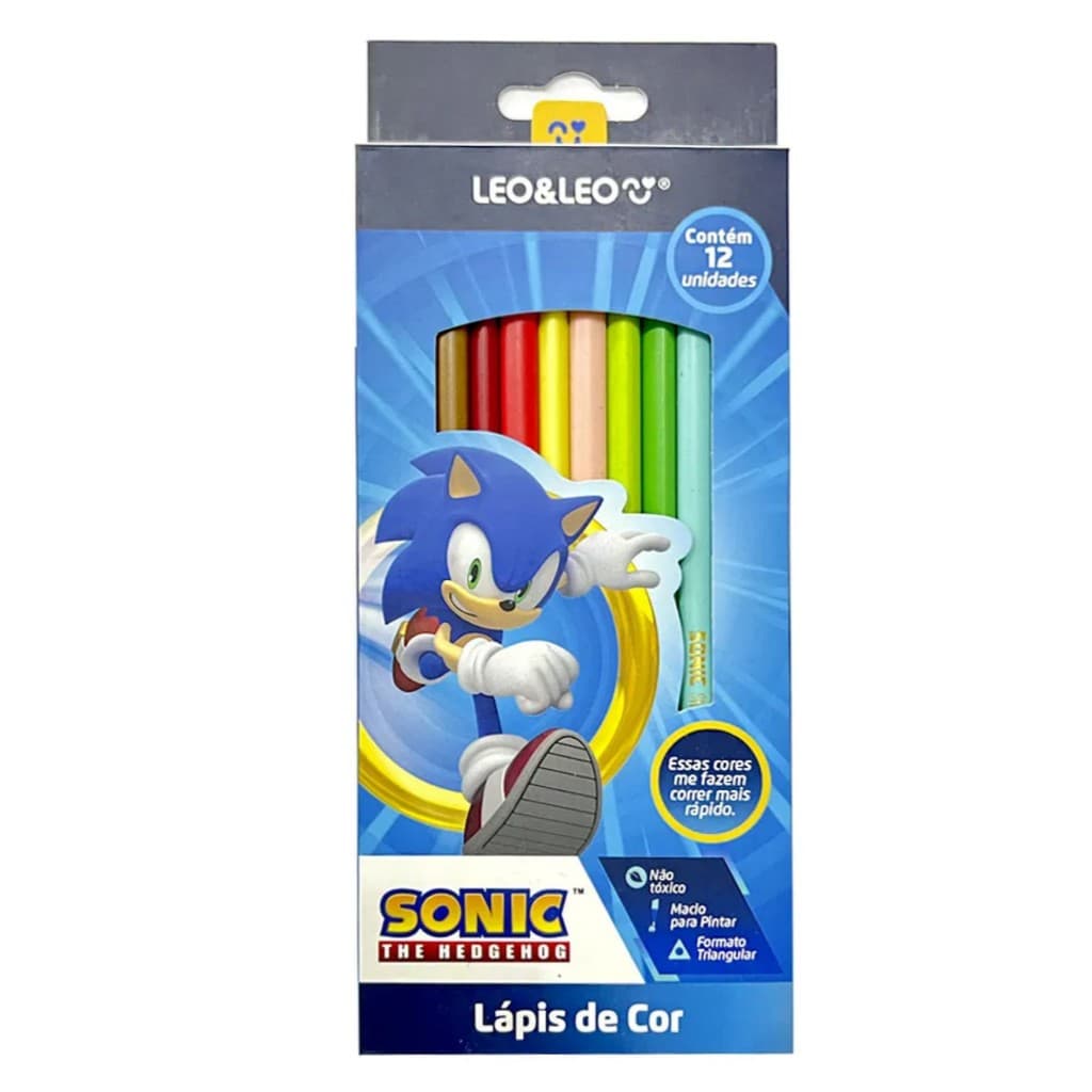 Lápis de Cor Sonic Com 12 Cores Leo&Leo