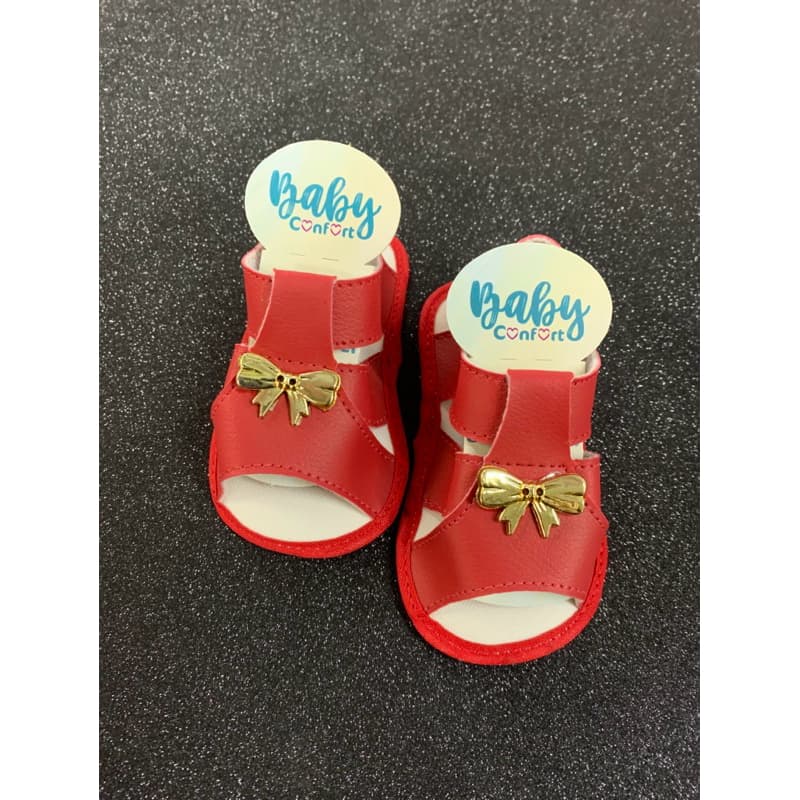 Sapatinho de bebê recém nascido Edição de Natal - Sandália vermelha feminina c/ lacinho