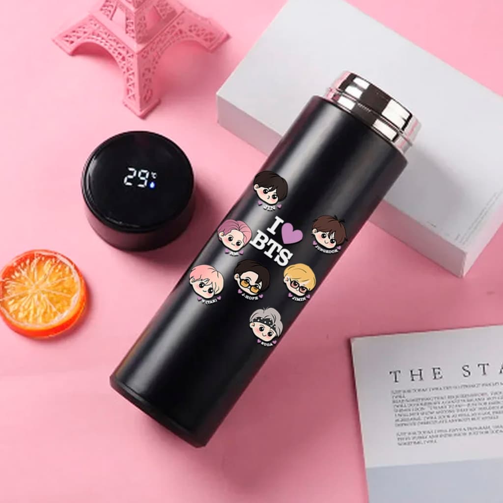 Garrafa térmica BTS CUTE  KPOP Tampa de Led com sensor temperatura