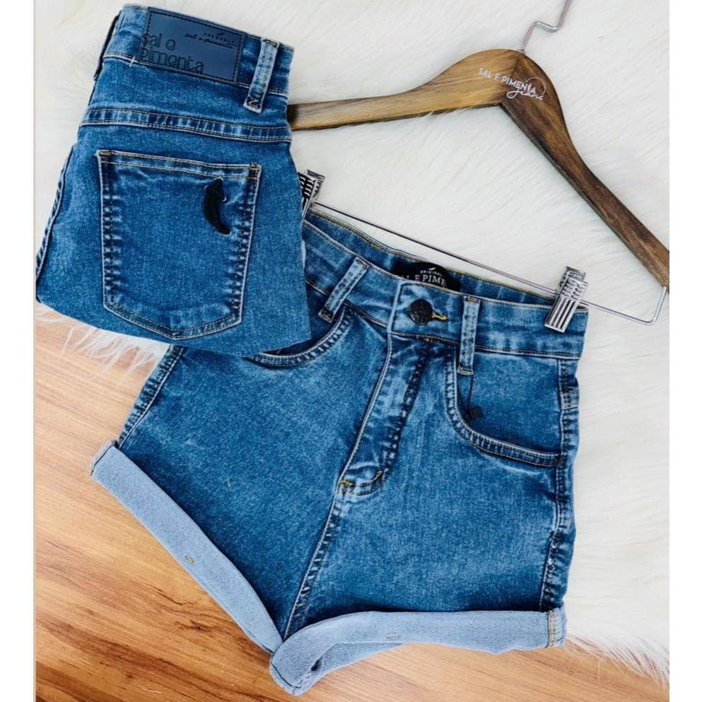 Shorts Feminino Jeans Pimenta Original - Sal e Pimenta Vários Modelos com Elastano Cintura Alta