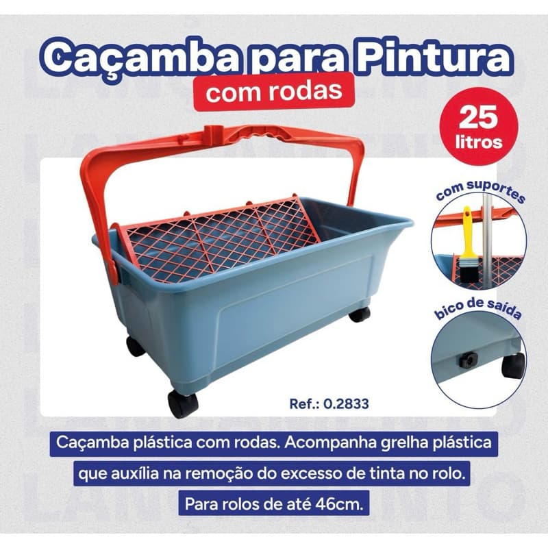 Caçamba Pintura Rolos de 46cm Capacidade 25L C/ Alça, Grelha e Rodinhas