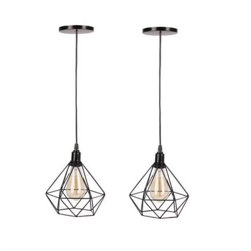Kit 2 Pendente Diamante Luminária Preto cabo 2M