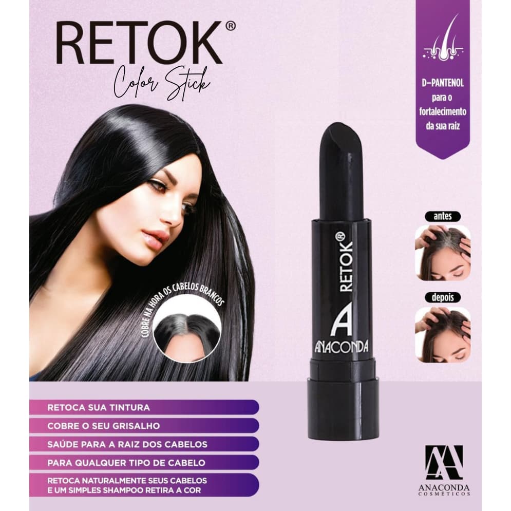 Batom Retoque de Raiz para Cabelo e Barba Preto Anaconda 3g
