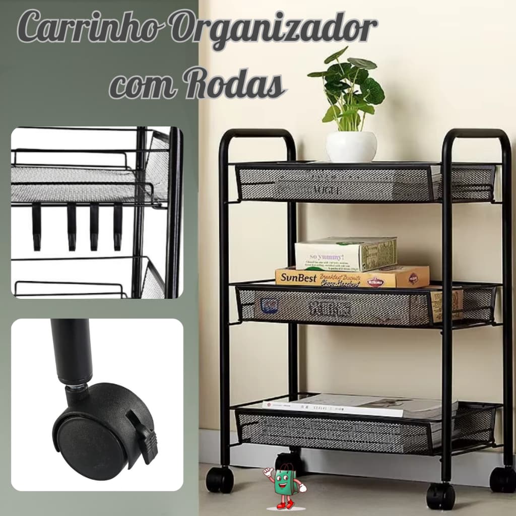 Carrinho Organizador com Rodas Multiuso - Casa, Salão, Escritório, Cozinha