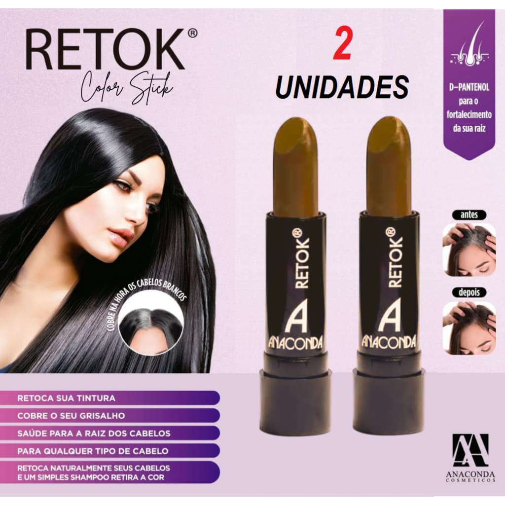 Kit 2 Batom Retoque de Raiz para Cabelo e Barba Loiro Escuro Anaconda - 3g