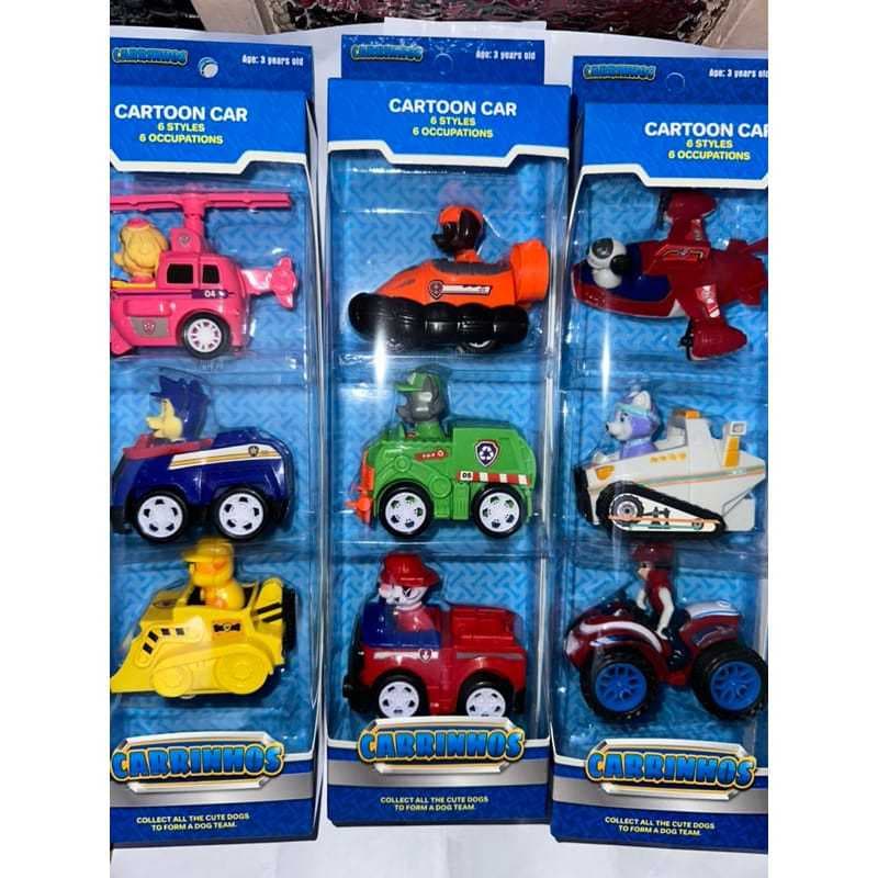 kit de carrinhos patrulha canina com 3 peças e fricção