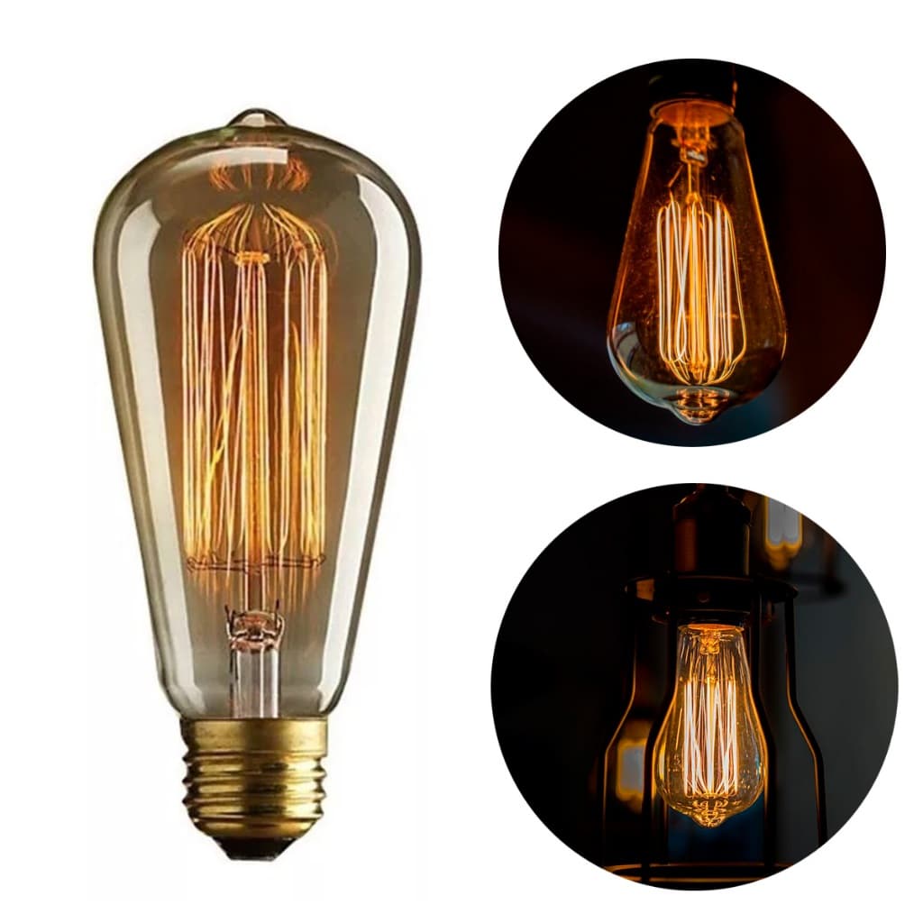 2 Peças Lâmpadas Filamento De Carbono Retrô St64 40w Dimerizavel decorativa