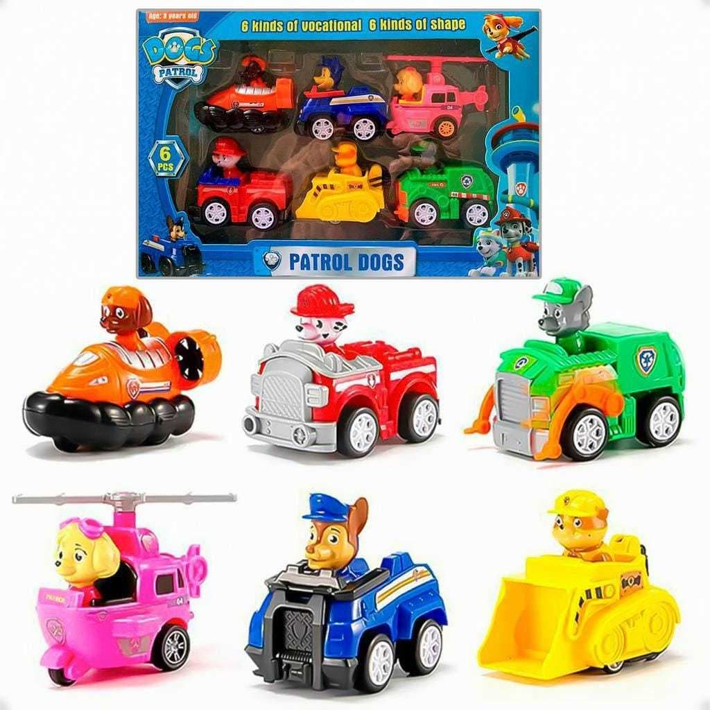 Brinquedo patrulha canina, 6 carrinhos, com friçao para crianças