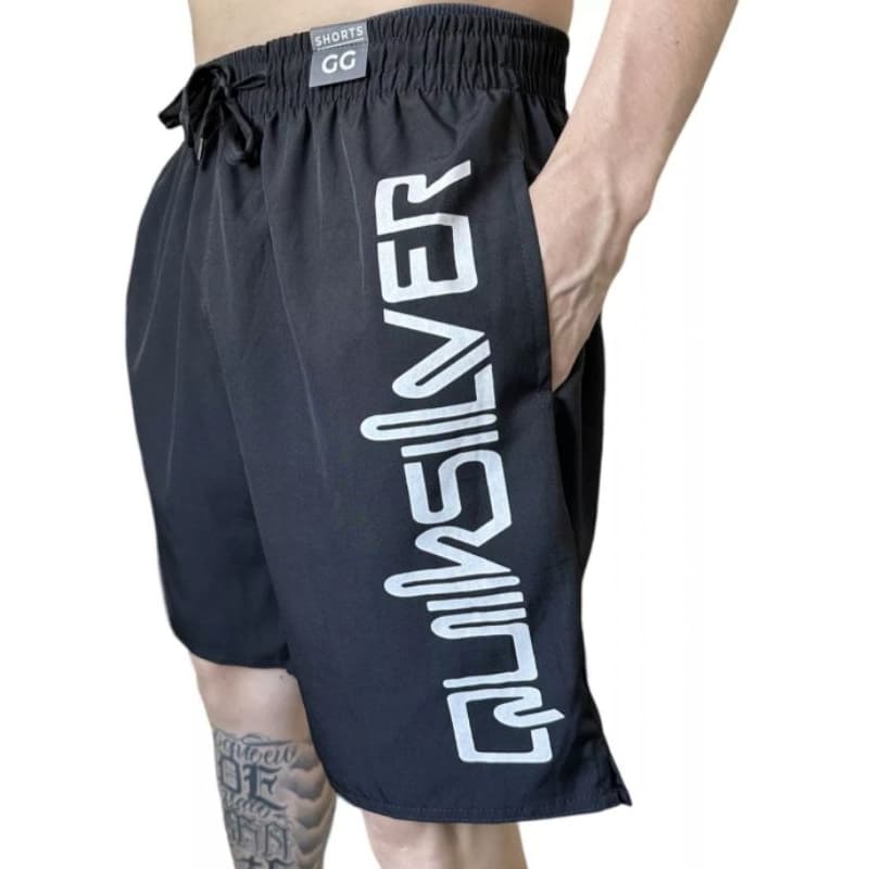 Bermuda QUIKSILVER LETREIRO Tectel Bolso Lateral Shorts Masculino Confortável