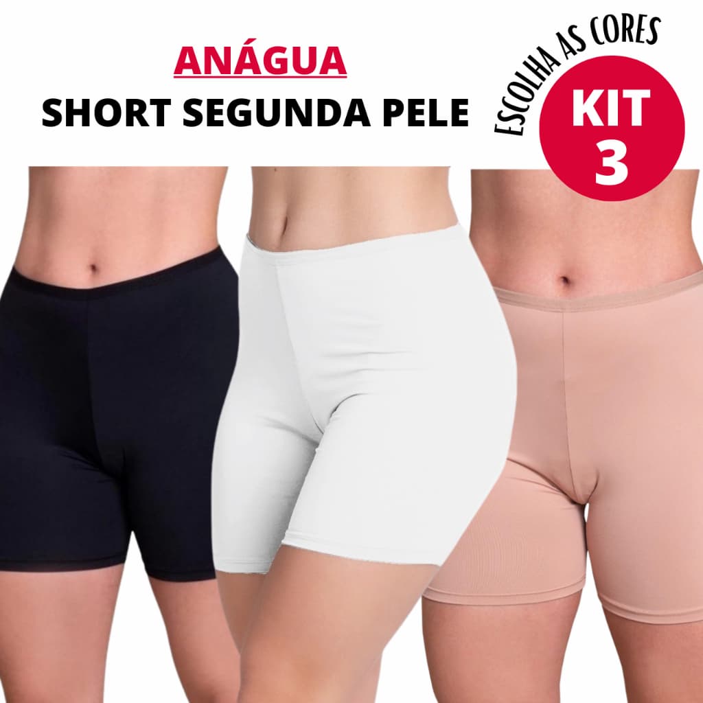 Kit 3 Anagua Segunda Pele Usar Baixo Vestido Saia Não Marca Esconde Calcinha Short Feminino