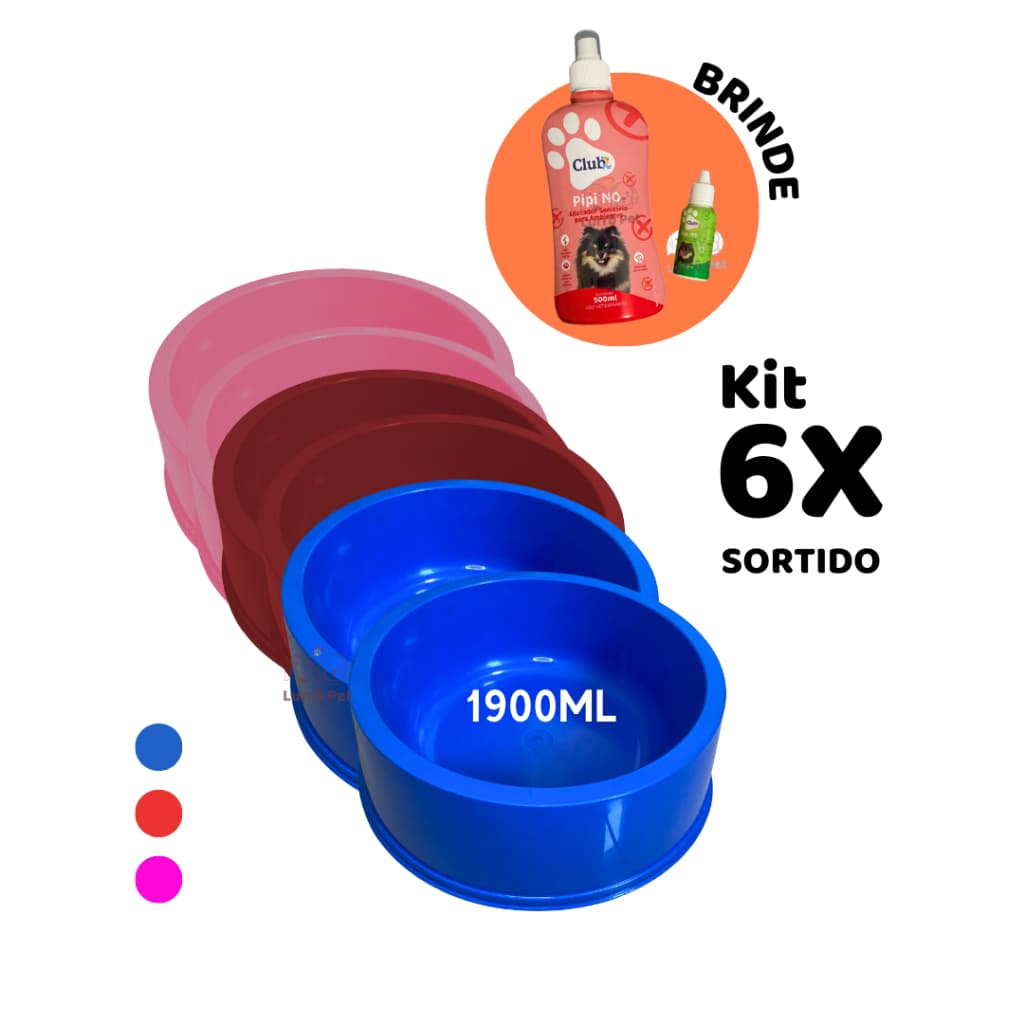 Kit 6 Potes Comedouro Ração Grande SORTIDO Para Cachorro Pet 1900Ml + ADESTRADOR SANITÁRIO