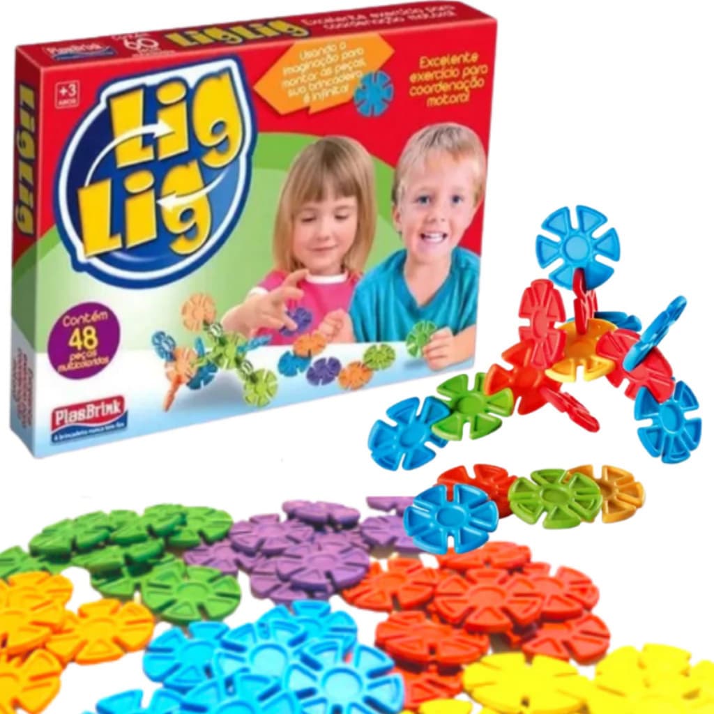 Kit Brinquedo de Encaixe Lig Lig - 48 Peças Didático e Educativo PlasBrink