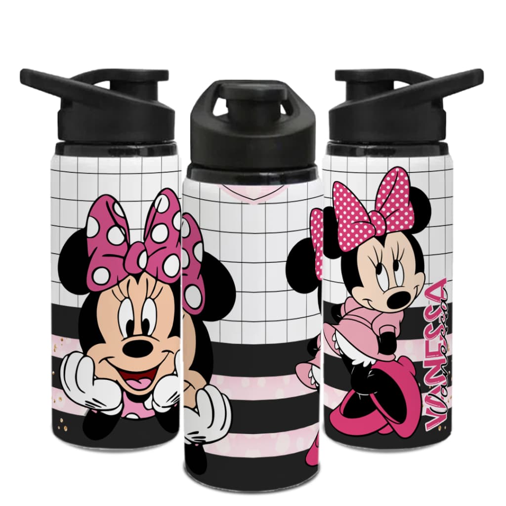 Garrafa Sport de ALUMÍNIO 750 ml - personalizada com nome - Minnie Rosa - garrafinha de água - aulas