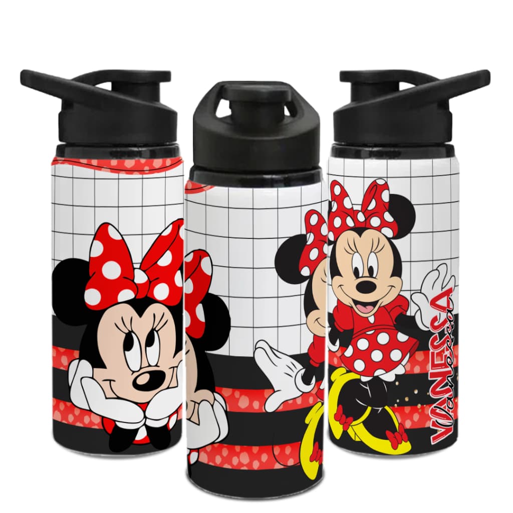 Garrafa Sport de ALUMÍNIO 750 ml - personalizada com nome - Minnie Vermelha - garrafinha de água