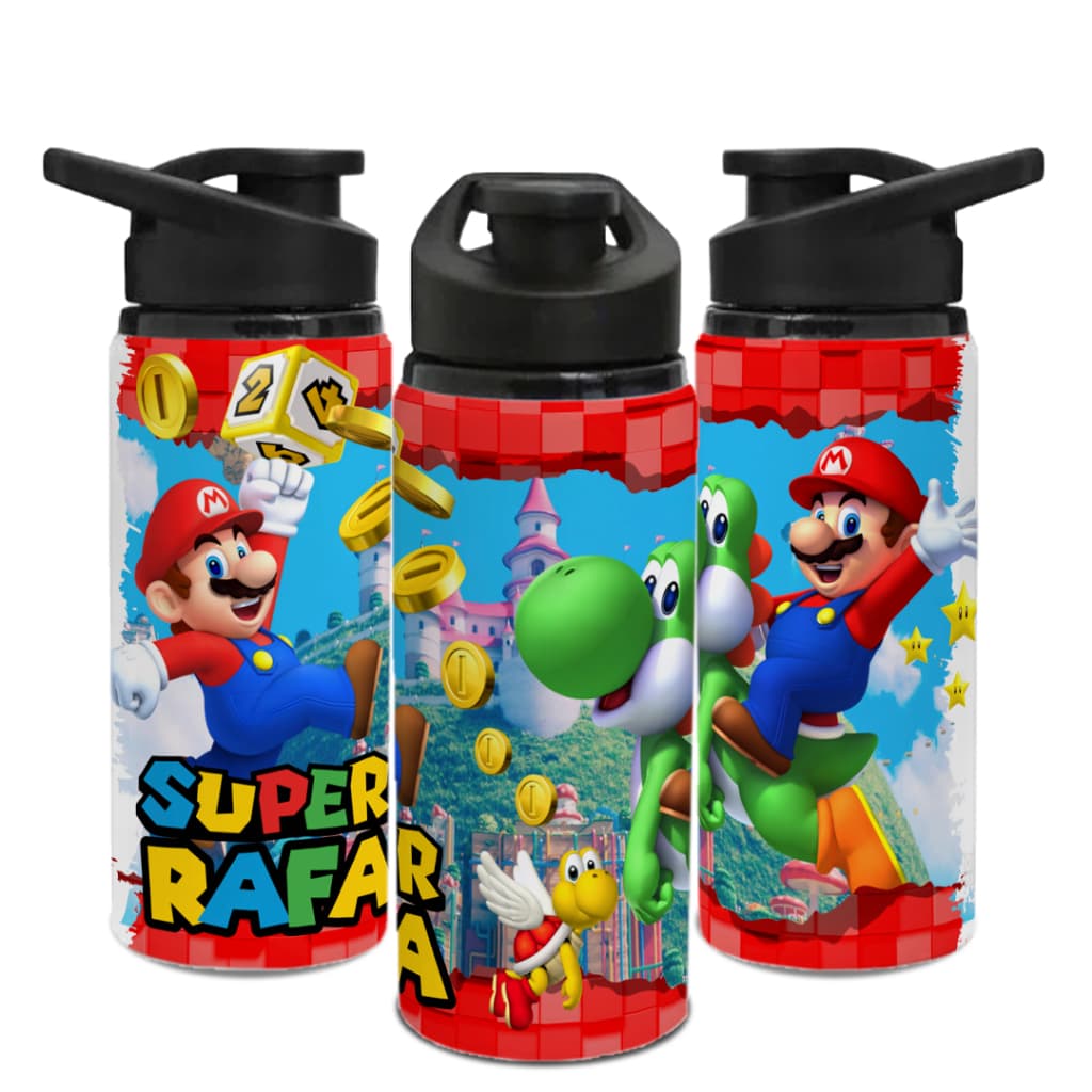 Garrafa Sport de ALUMÍNIO 750 ml - personalizada com nome - Super Mario - garrafinha de água - aulas