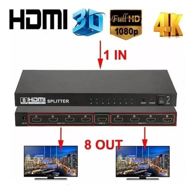 Divisor Hdmi 1.4 Hdcp Splitter 1 Entrada 8 Saídas 1080p 1x8