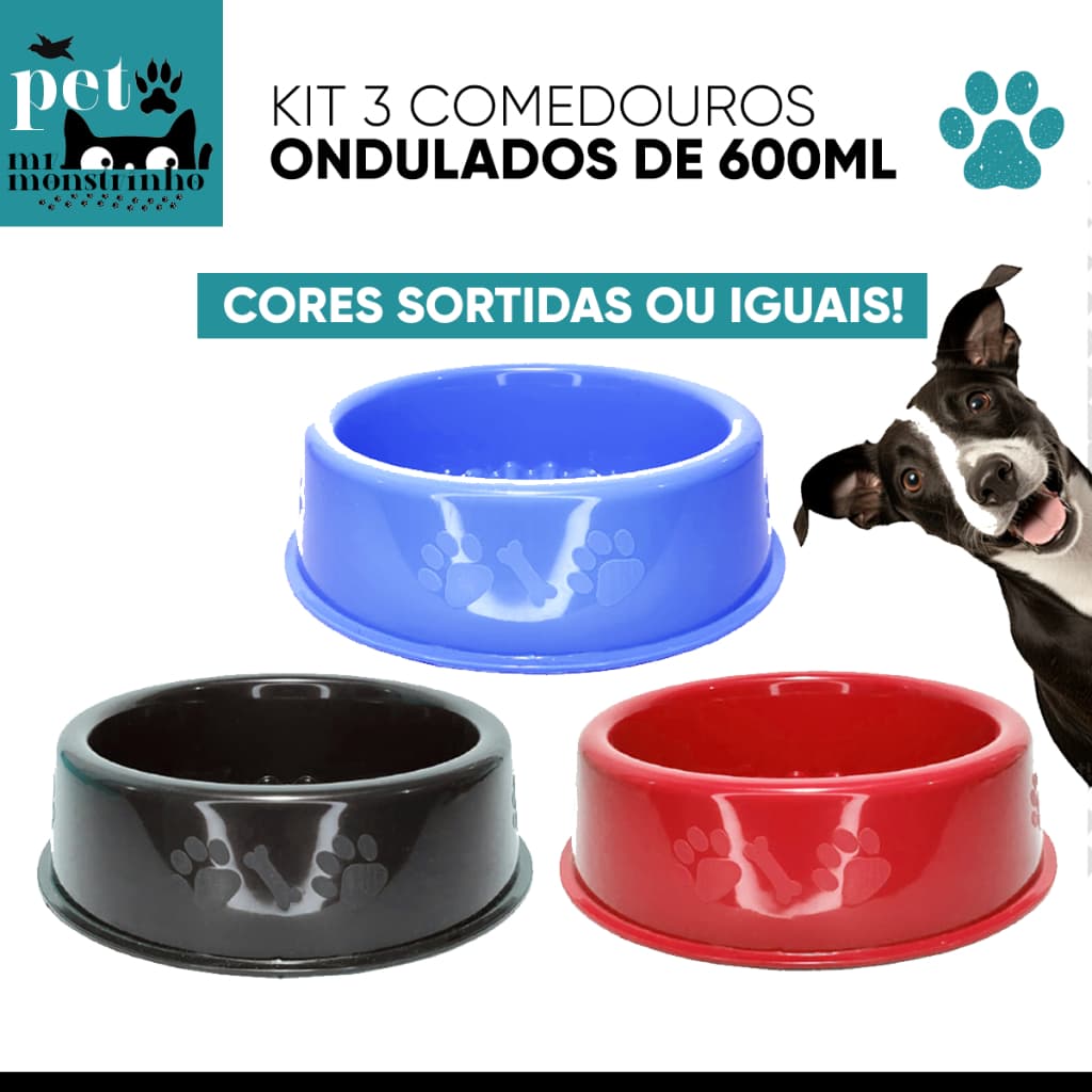 Kit 3un Comedouro Bebedouro Ondulado Pet 600ml
