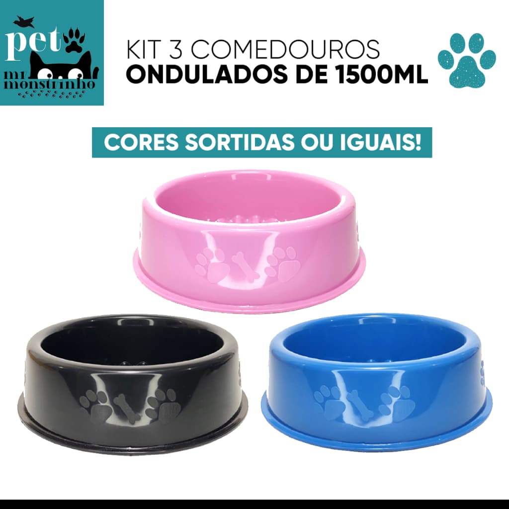 Kit 3un Comedouro Bebedouro Ondulado Pet 1500ml