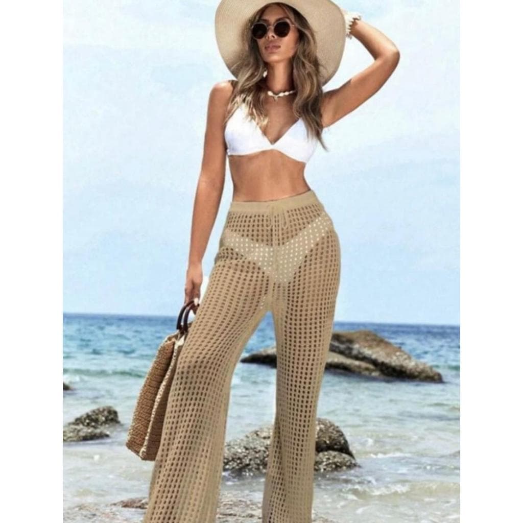 Calça Saída De Praia Feminina Tricot Tendência Verão Pantalona
