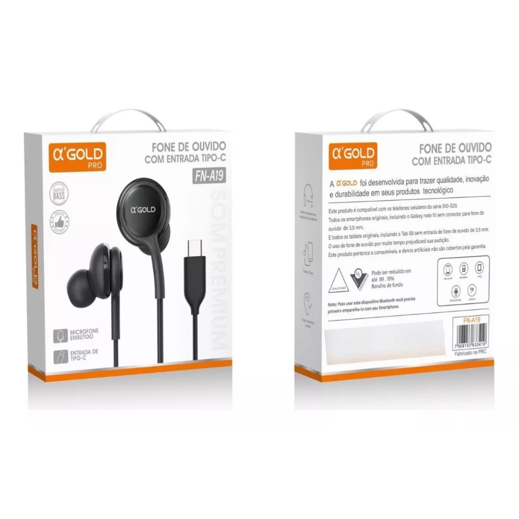 Fone De Ouvido Tipo-c A'gold Fn-a19 C/ Microfone Embutido