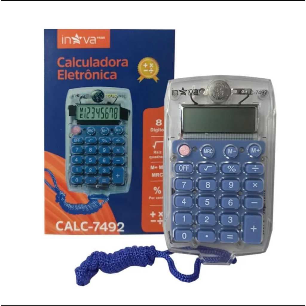 Calculadora Eletrônica de Bolso 8 Dígitos Inova Calculadora Prática Dia a Dia com cordão