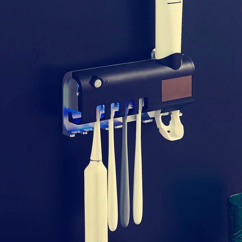 2 Kit Aplicador Pasta De Dente Dispenser Porta Escovas Com Esterilizador Uv Promoção