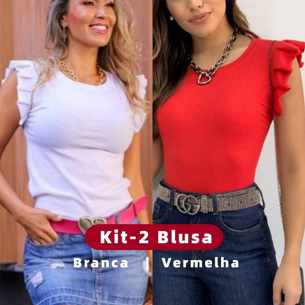 Kit 2 Blusa Feminina Blusinha Manga babado Canelada TAMANHO ÚNICO