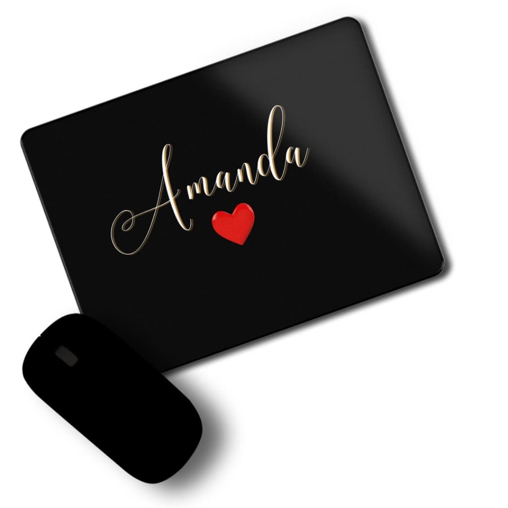 Mouse Pad personalizado Preto com nome -coração vermelho