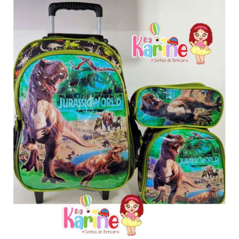 KIT MOCHILA ESCOLAR INFANTIL DINOSSAURO COM RODINHAS/ MOCHILA + LANCHEIRA TÉRMICA + ESTOJO/ MOCHILA PARA MENINO/ 2025