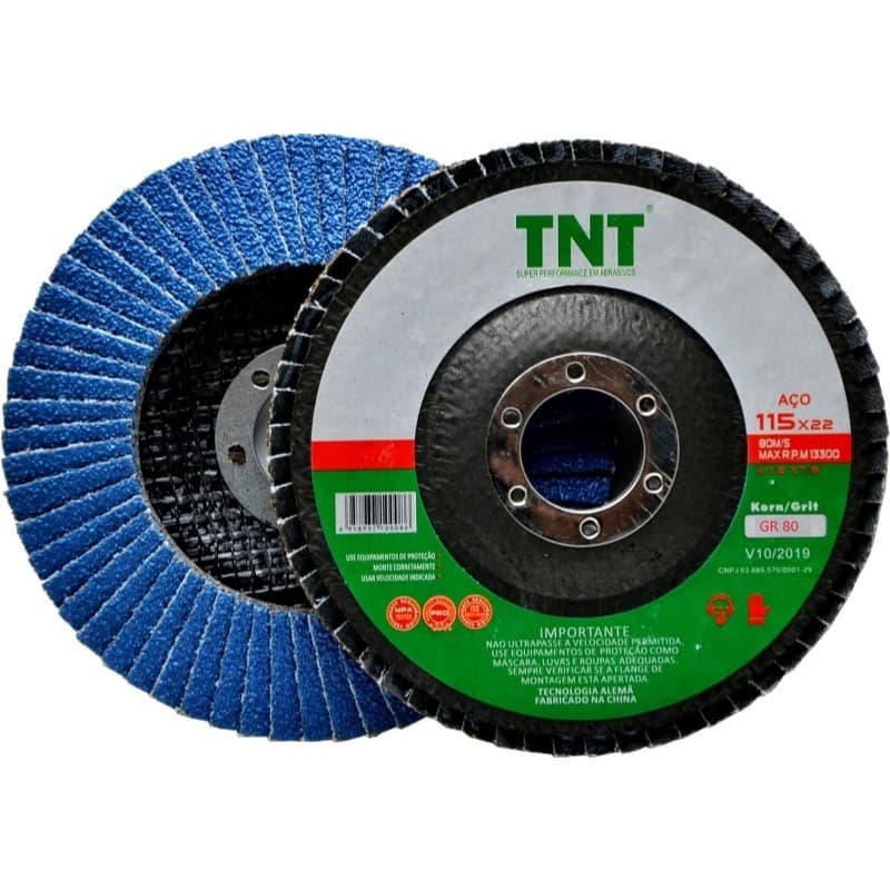 Disco De Lixa Flap Tnt Green Kit c/05pçs 4.1/2 Grão 80  p/ esmerilhadeira e lixadeira TOP green