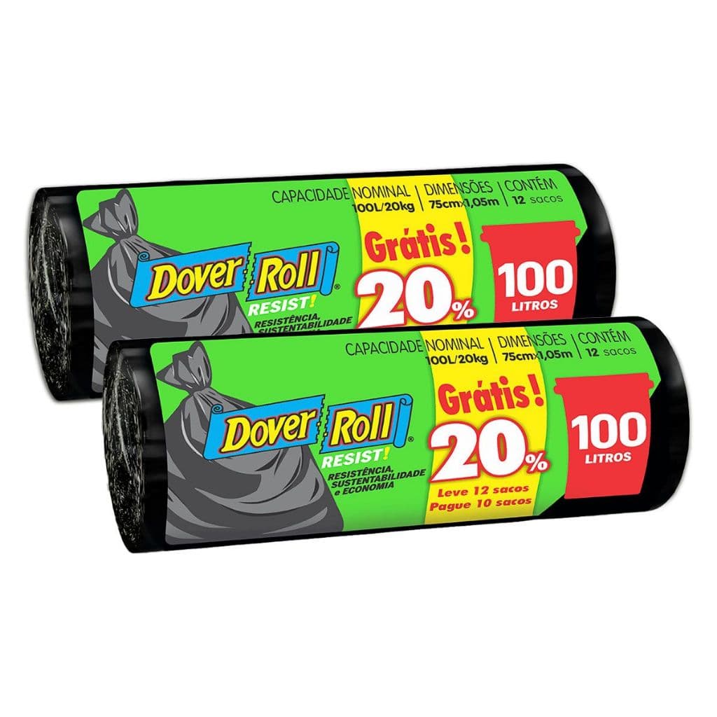 Kit com 2 Sacos Para Lixo Resist! Preto 100L 10un + 20% - Dover Roll