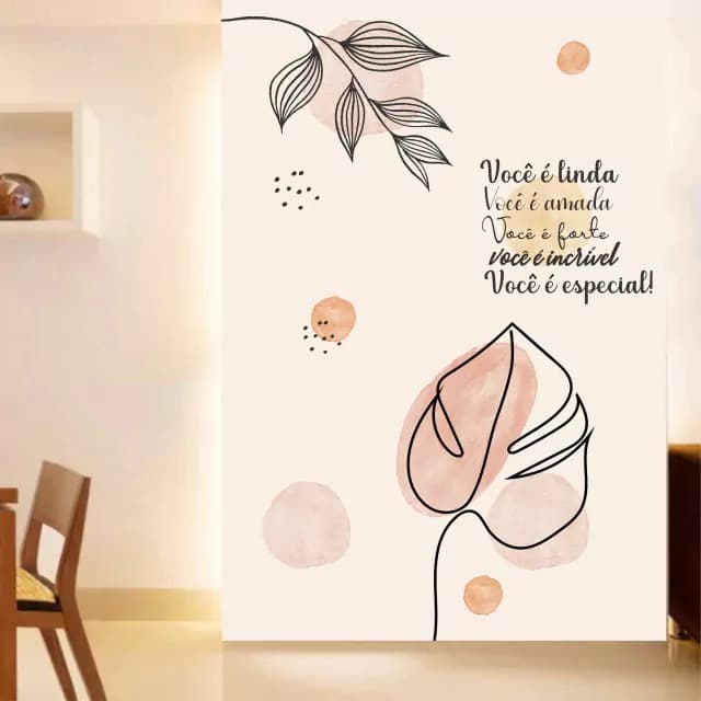 Adesivo Decorativo Parede Floral Minimalismo Boho Rosê Você é Linda B469