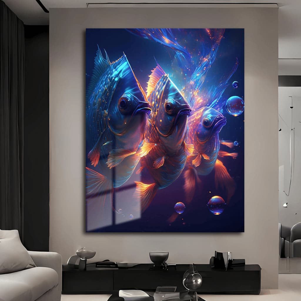 Quadro Grande Decorativo Peixes Aquário Desenho Animado Sala Quarto