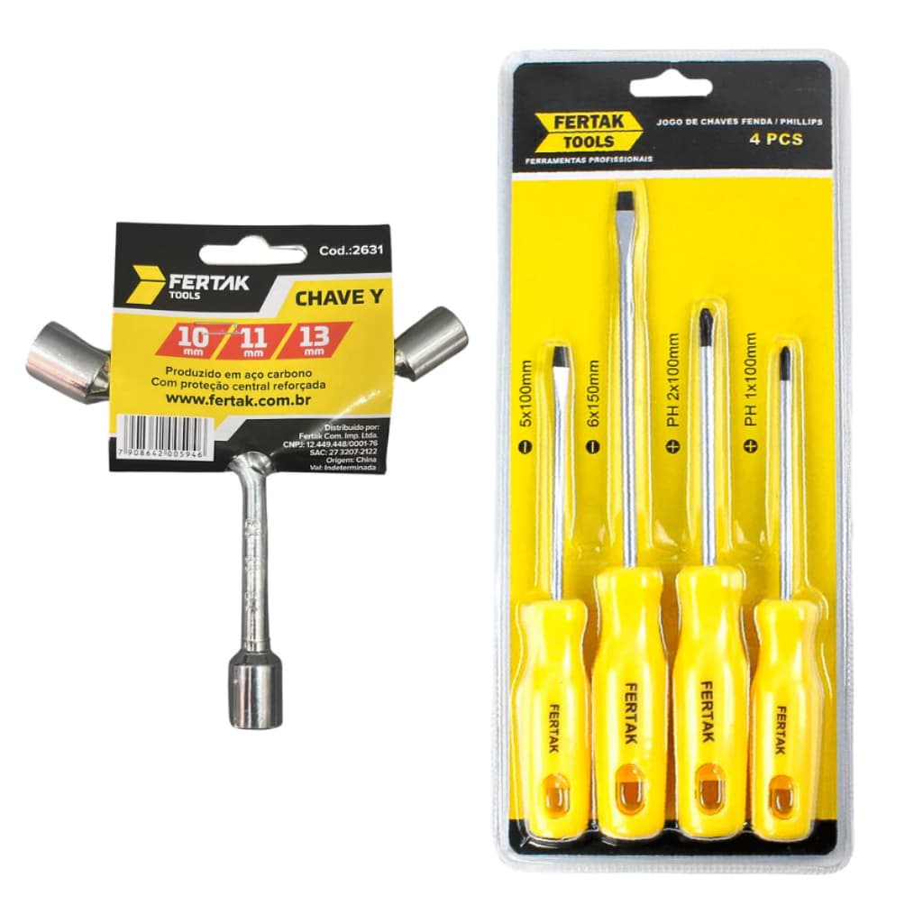 Kit 4 Chaves Fenda Philips + Chave Y 3 Pontas 10 11 13 mm