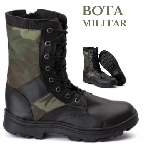 Bota  Militar Exercito Camuflada Coturno Couro Masculina para Motociclista Estilo Original