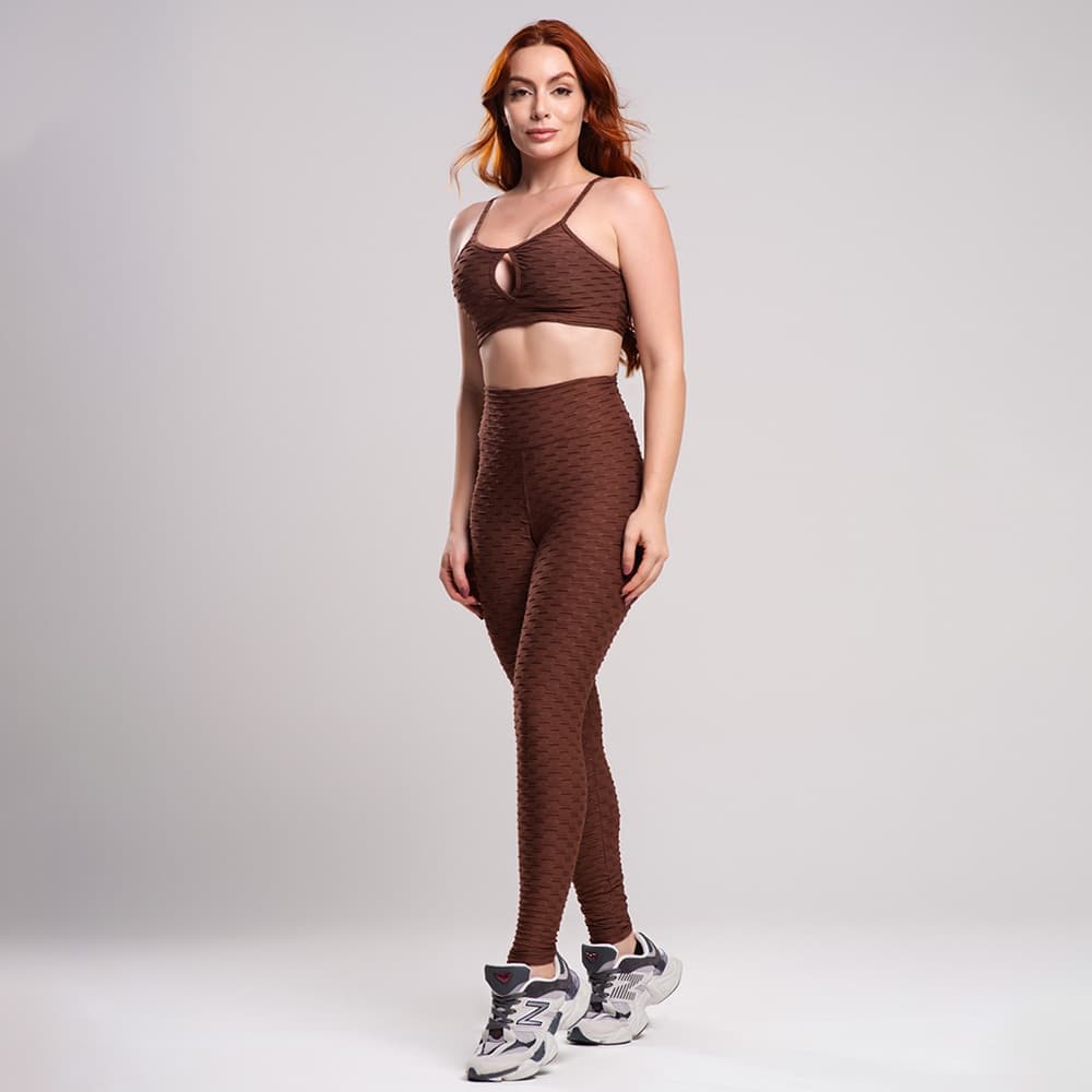 Conjunto Fitness Academia Feminino - Legging e Top Alcinha Bolha, Zero Transparência